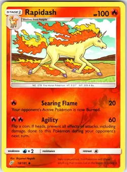 Rapidash 18/181 Uncommon Team Up Pokemon Reverse Holo Near Mint - Image 1