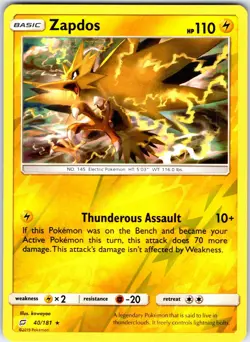 Zapdos 40/181 Rare Team Up Pokemon Reverse Holo Near Mint - Image 1