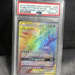 2019 Pokemon Sun & Moon Unified Minds, Sableye/Tyranitar GX Full-Art #245 PSA 10 - Image 1
