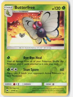 Butterfree 3/147 Rare Burning Shadows Pokemon Reverse Holo Lightly Played - Image 1