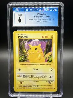 1999 Pokemon Base Set Shadowless Red Cheeks #58 Pikachu CGC 6 - Image 1