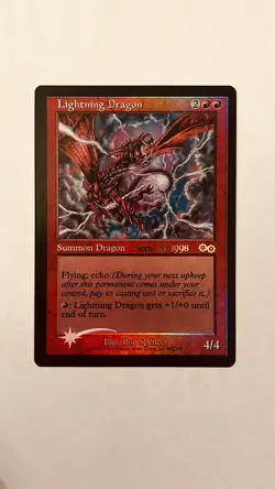 Lightning Dragon Urza’s Saga 1st FOIL Pre-Release Promo Magic MTG LP - Image 1