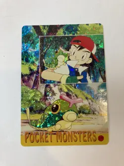 Rare 90s Vending Machine Sticker Ash Caterpie Gyarados on Back Holo Pokemon Card - Image 1
