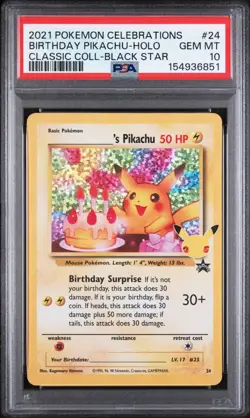 Pokemon 2021 Celebrations Classic Collection Birthday Pikachu 24/53 Holo PSA 10 - Image 1
