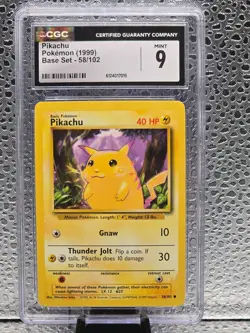 CGC 9 MINT Pikachu 58/102 Base Set Yellow Cheeks Pokemon Card - Image 1