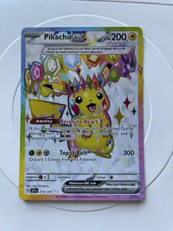 Pokemon TCG Sv08: Surging Sparks Pikachu EX Holo Ultra Rare Card 219/191 NM - Image 1