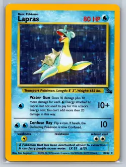 Lapras 10/62 Rare Fossil Pokemon Unlimited Holo Near Mint - Image 1