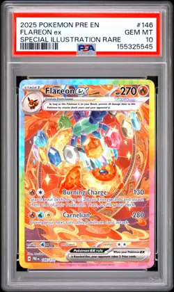 2025 POKEMON PRE EN-PRISMATIC EVOLUTIONS #146 FLAREON EX PSA 10 - Image 1