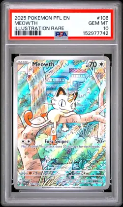 2025 POKEMON PFL EN-PHANTASMAL FLAMES ILLUSTRATION RARE #106 MEOWTH PSA 10 - Image 1