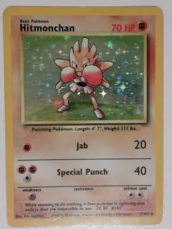 Hitmonchan 7/102 Holo Rare Base Set Unlimited Pokemon Heavily Played - Image 1