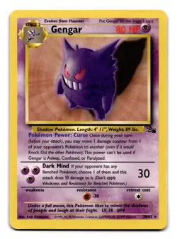 Gengar (20) Unlimited Rare Fossil 20/62 NM 1999 Pokemon Trading Card Game - Image 1
