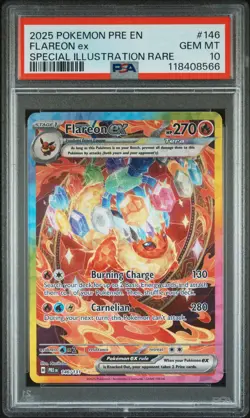 2025 POKEMON PRE EN-PRISMATIC EVOLUTIONS #146 FLAREON EX PSA 10 - Image 1