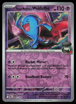 Team Rocket's Wobbuffet 082/182 Rare Destined Rivals Pokemon Reverse Holo NM - Image 1
