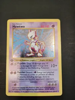 1999 Pokemon Game Base Set #10 Mewtwo Holo 1st Edition Shadowless - Image 1