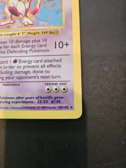 1999 Pokemon Game Base Set #10 Mewtwo Holo 1st Edition Shadowless - Image 4