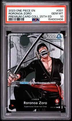 2023 ONE PIECE PREMIUM CARD COLLECTION 25TH EDITION #001 RORONOA ZORO PSA 10 - Image 1