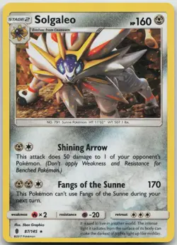 Solgaleo (Cracked Ice Holo) 87/145 Holo Rare Deck Exclusives Pokemon NM C18-37 - Image 1