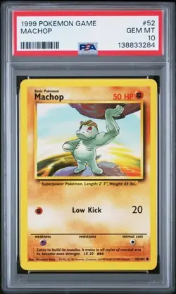 1999 POKEMON GAME BASE SET UNLIMITED #52 MACHOP PSA 10 GEM MINT - Image 1