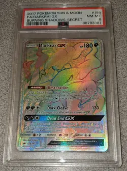 2017 Pokemon Darkrai GX (Secret) 158/147 Sm-Burning Shadows Holo PSA NM-MT 8 - Image 1
