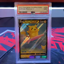 2021 Pokemon Celebrations #008 Surfing Pikachu V PSA 9 - Image 1