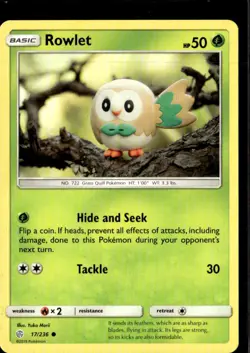 Pokemon Rowlet 17/236 Cosmic Eclipse Non Holo Common 2 Card Lot - Image 1