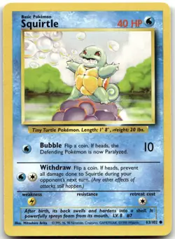 Squirtle 63/102 Common Base Set Unlimited Pokemon Lightly Played - Image 1