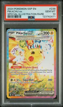 2024 POKEMON SSP EN-SURGING SPARKS SPECIAL ILLUSTRATION RARE PIKACHU EX PSA 10 - Image 1