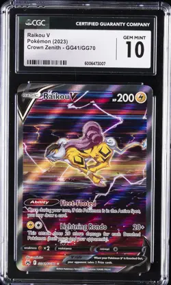 2023 POKEMON SWORD & SHIELD CROWN ZENITH #GG41 FULL ART/RAIKOU V CGC 10 GEM MINT - Image 1
