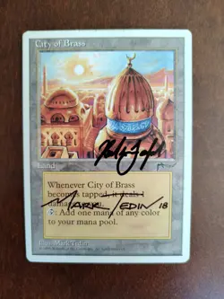 MTG 1x City of Brass DOUBLE SIGNED Chronicles Heavily Played - Image 1