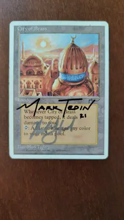 MTG 1x City of Brass DOUBLE SIGNED Chronicles Heavily Played - Image 1