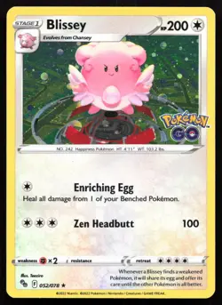 Blissey 052/078 LP Pokemon GO Holo Rare Pokemon - Image 1