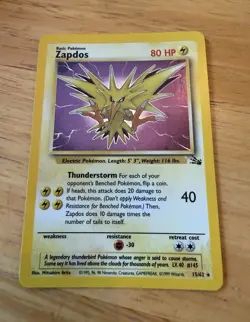 Wizards of the Coast Zapdos 15/62 Fossil Holo Rare Unlimited English 1999 80 HP - Image 1