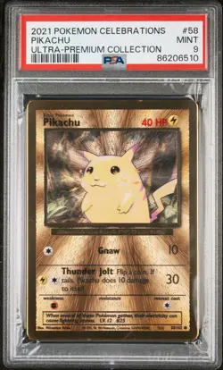 PSA 9 Pikachu Metal Gold Card UPC Pokemon 25th Anniversary Celebrations 58/102 - Image 1