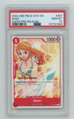 2022 ONE PIECE SUPER PRE RELEASE ST01-007 NAMI PSA 10 GEM MINT - Image 1