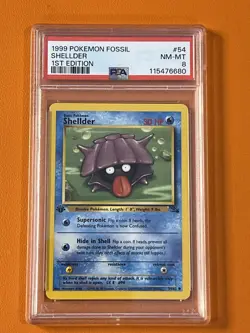Pokemon TCG Shellder Fossil, 1st Edition Common Card 54/62 PSA 8 - Image 1