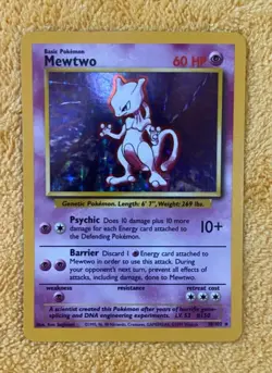 Pokemon TCG Card ~ MEWTWO ~ 10/102 ~ Base Set ~ Unlimited ~ Holo - Image 1