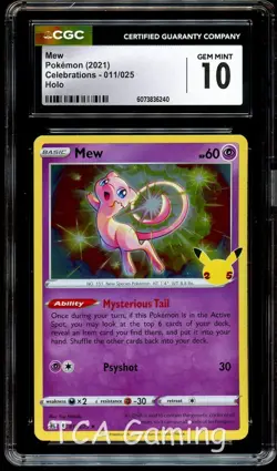 CGC 10 GEM MINT Mew 011/025 HOLO RARE Celebrations Pokemon Card 240 - Image 1
