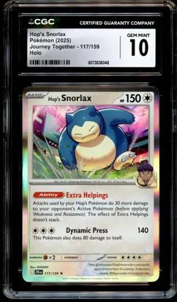 CGC 10 GEM MINT Hop's Snorlax 117/159 HOLO RARE Journey Together Pokemon Card 48 - Image 2