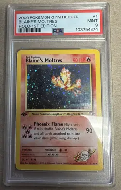 Pokemon TCG Blaine's Moltres 1/132 1st Edition Gym Heroes 2000 PSA 9 SWIRL - Image 1