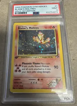 Pokemon TCG Blaine's Moltres 1/132 1st Edition Gym Heroes 2000 PSA 9 SWIRL - Image 2