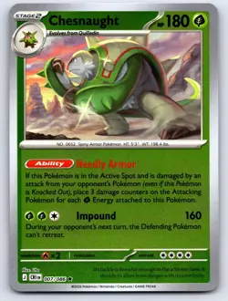 Chesnaught 007/086 Rare Chaos Rising Pokemon Reverse Holo Near Mint - Image 1