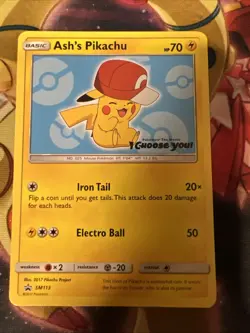 Pokemon TCG Sun & Moon Black Star Promo Card Ash's Pikachu SM113 Lightly Played - Image 2