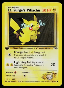 Pokemon Card - Lt. Surge's Pikachu Gym Heroes 81/132 1st Edition Common - Image 1