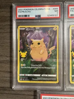 Pokemon 2021 Pikachu Celebrations Full Art Trading Card Game PSA 7 8 LOT TCG - Image 2
