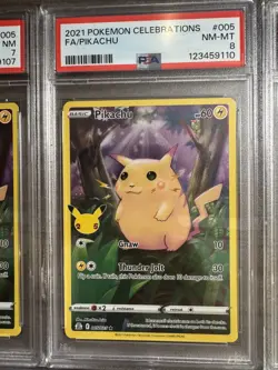 Pokemon 2021 Pikachu Celebrations Full Art Trading Card Game PSA 7 8 LOT TCG - Image 3