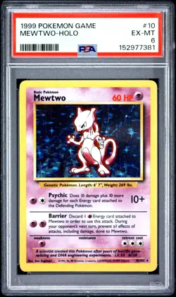 1999 Pokemon Mewtwo Base Set #10 Legendary PSA 6 EX MT - Image 1