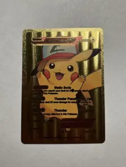 Ash Pikachu Ex Gold Foil Thunder Punch Fan Art Display Card 5000HP Mint/NM - Image 1