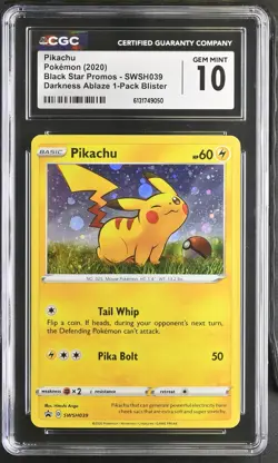 PIKACHU SWSH039 DARKNESS ABLAZE 1-PACK BLISTER POKEMON CGC 10 GEM MINT - Image 1