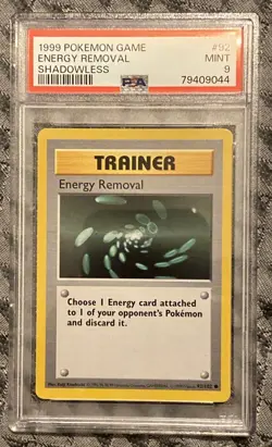 PSA 9 Shadowless 1999 Pokemon Pokemon Game #92 Energy Removal Trainer - Image 1