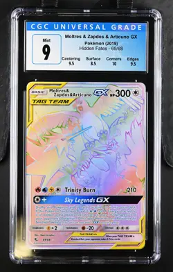 Moltres & Zapdos & Articuno Gx 69/68 Rainbow Rare Holo Pokemon CGC 9 Mint - Image 1